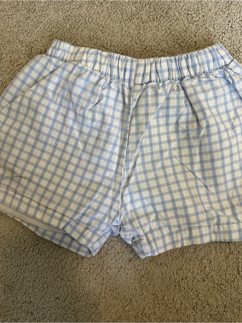 Light Blue Gingham Elastic-Waist Kids Shorts